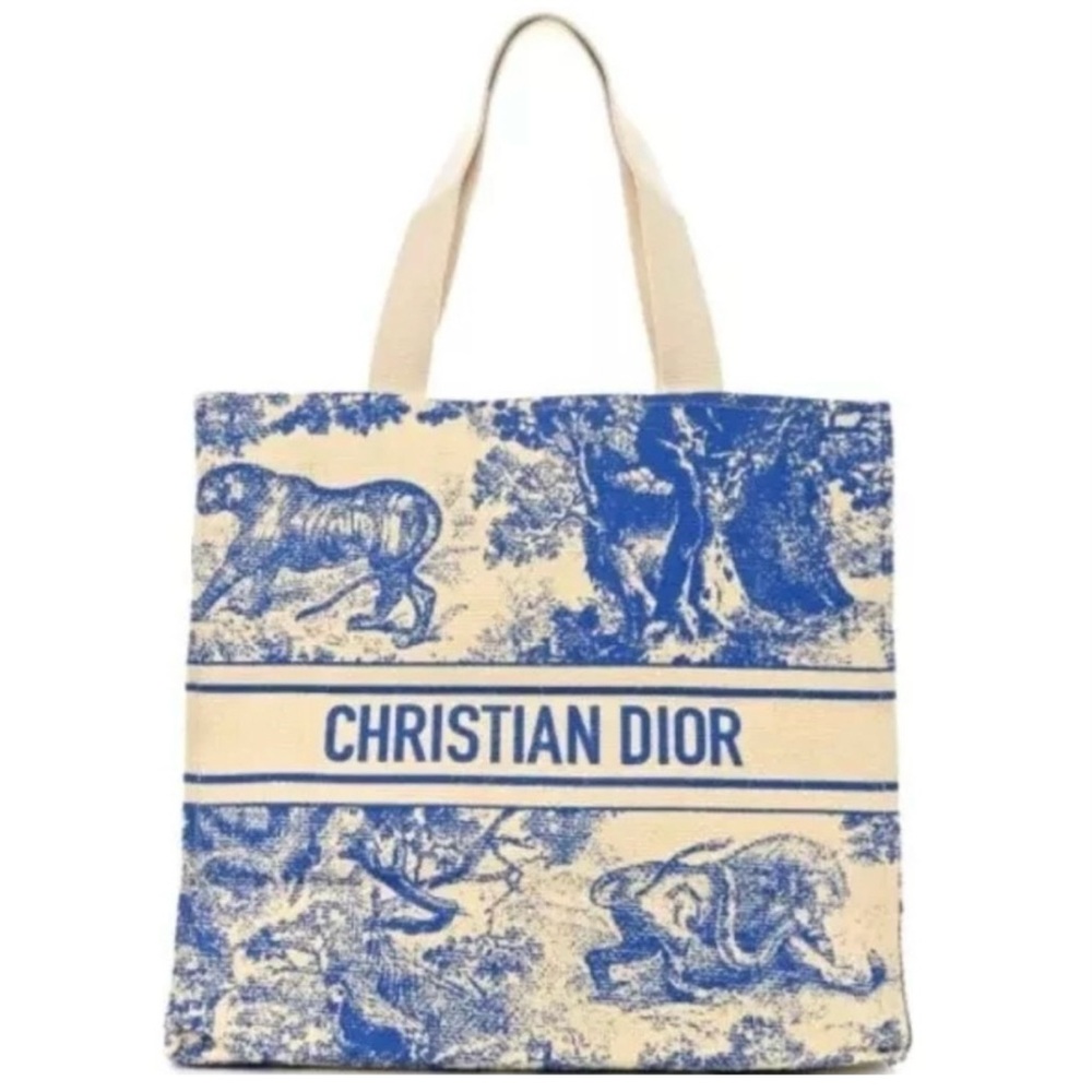Christian Dior Blue Cream Dioriviera GWP Structured Straw tote